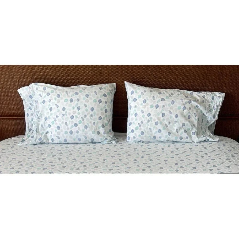 Set 3 Queen Sea Shell Flat Sheet + 2 Qu Pillowcases 60% PIMA COTTON Ocean Summer - Picture 2 of 14